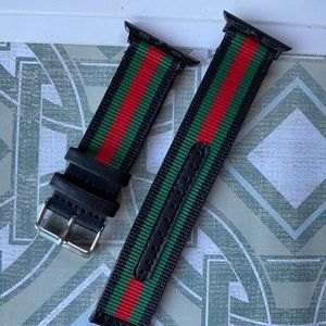 Luxury Apple Watch Band Leather Designer Black Stripe 38mm 40mm 42mm 44mm Silver